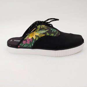 Toms Womens Mule Flat Shoes Black Yellow Slip On Lace Floral Round Toe 9.5